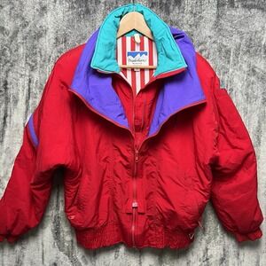 Vintage Powderhorn Ski Jacket 80s Red Color Colorblock USA Woman's Medium 10